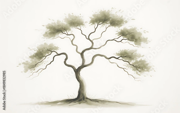 Obraz Stylized Sumi-e Tree isolated on a transparent background
