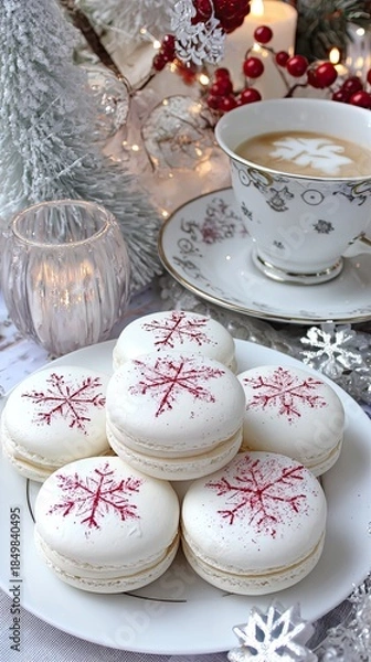 Fototapeta winter snowflake macarons