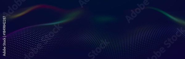 Fototapeta Sci-fi background. Digital wave with many particles. Template for festive presentation. 3d rendering