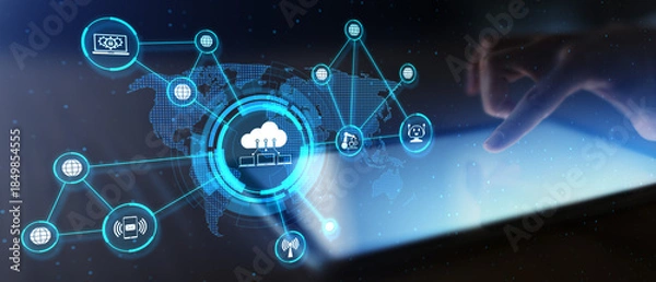 Obraz Cloud Networking and Digital Connectivity Infrastructure Illustrated on Wide Banner.