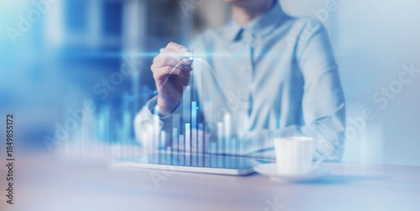 Obraz Interactive Data Analysis and Business Chart Visualization on Virtual Screen.