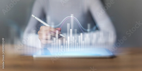 Obraz Interactive Data Visualization and Business Analytics Interface Projected on Virtual Screen.