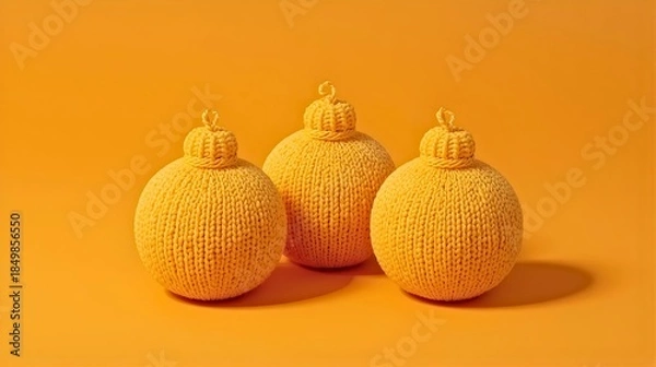 Fototapeta 3つ並んだ毛糸のデコポン