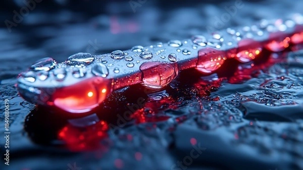 Fototapeta Water droplets on light strip.