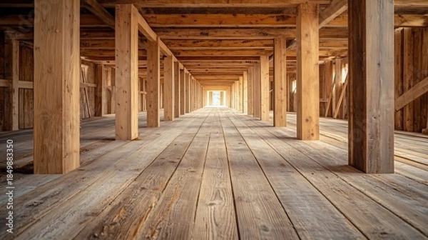 Fototapeta Wooden Structure Interior Perspective.