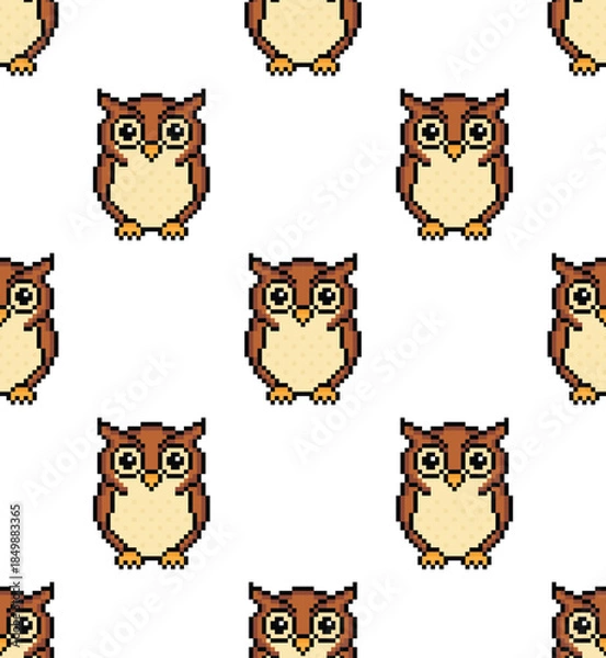 Fototapeta pixel owl  Seamless Pattern vector background pixel art for 8 bit game	