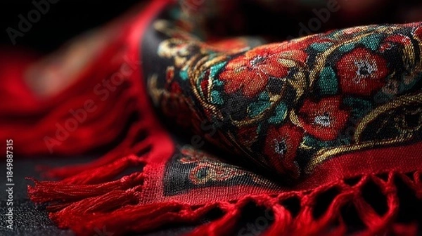 Obraz Folk pattern on traditional Russian wool shawl