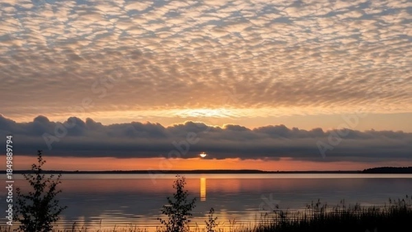 Obraz Serene Lake Sunset with Altocumulus Clouds