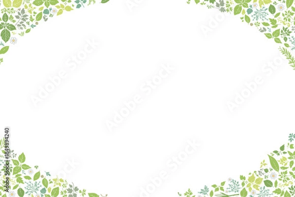 Obraz ハーブ柄のパターン　四隅に楕円形型のフレーム