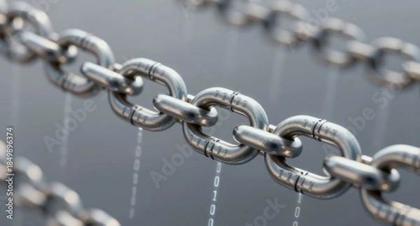 Obraz Chain Link Security Concept with Binary Code Overlay