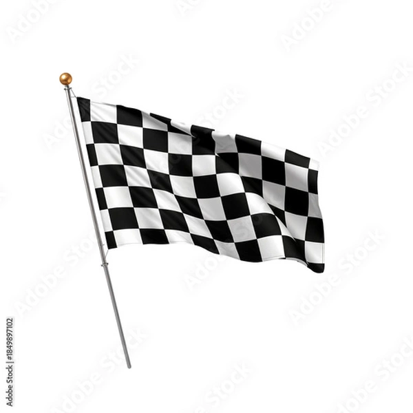 Fototapeta Waving Checkered Flag on Pole