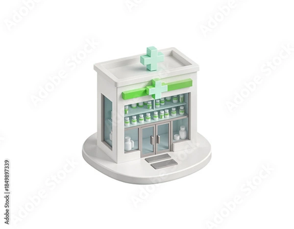 Fototapeta 3D Cartoon Pharmacy Building Icon