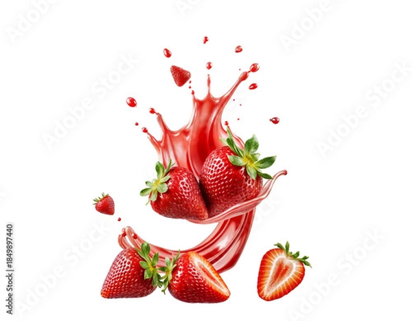 Fototapeta Dynamic Strawberry Splash with Fresh Ripe Berries