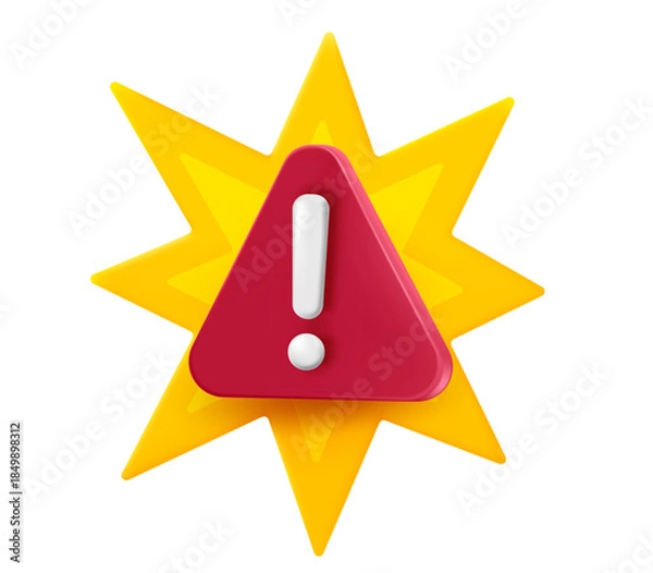 Obraz Red heart icon and yellow rays. 3d vector illustration