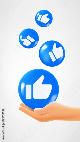 Obraz Hand catching thumbs up icon. 3d vector illustration