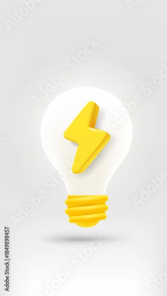 Obraz Lighting bulb with golden bolt. 3d vector illustration