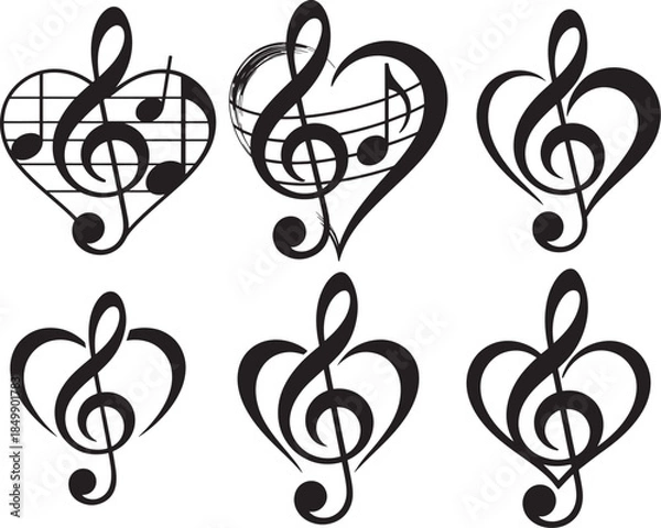 Fototapeta Love Music Notes Silhouettes SVG