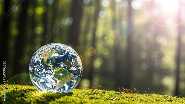 Obraz Globe on mossy forest floor