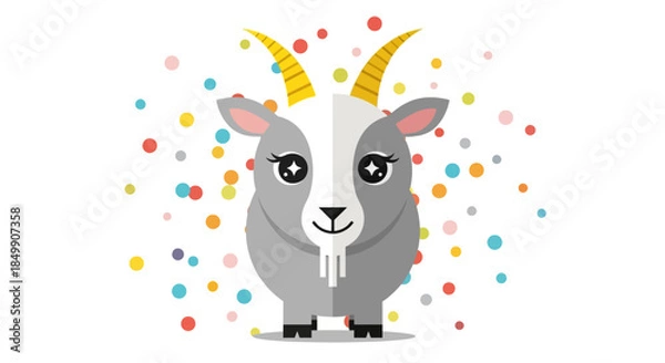 Fototapeta Cute cartoon goat with colorful confetti background and playful design suitable for children and