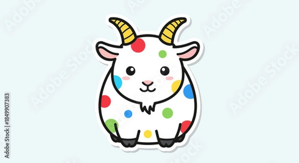 Fototapeta Cute cartoon goat with colorful polka dots and playful expression for kids design