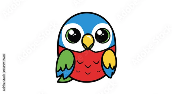 Fototapeta Cute cartoon parrot character with large expressive eyes and vibrant colors suitable for