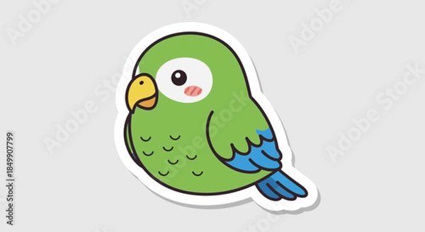 Fototapeta Cute cartoon parrot sticker with expressive features and vibrant colors suitable for various
