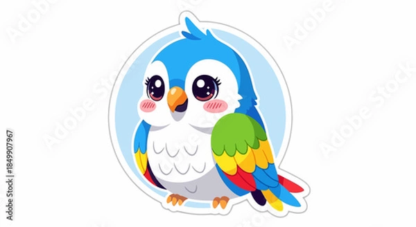 Fototapeta Cute Cartoon Parrot with Fluffy Eyes and Vibrant Feather Colors for Children's Book Illustration