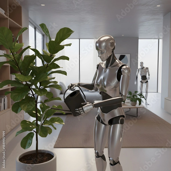 Obraz humanoid robot watering plants