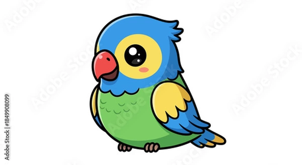 Fototapeta Cute cartoon parrot with vibrant colors and large expressive eyes in a playful style