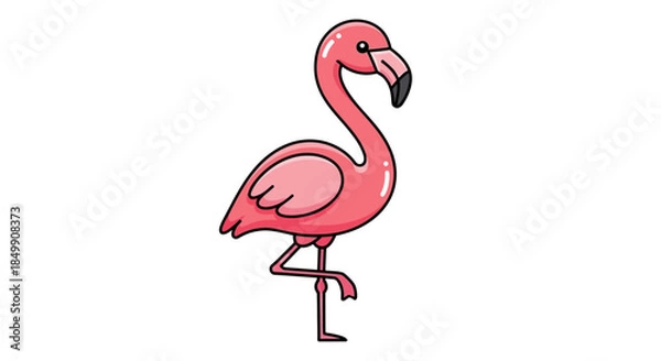 Fototapeta Cute Cartoon Pink Flamingo Standing on One Leg with Bright Colors for Kids or Design Projects