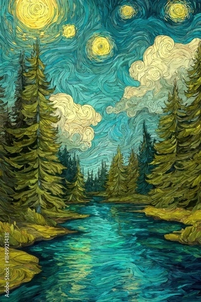 Fototapeta Starry Night Over a Serene Landscape