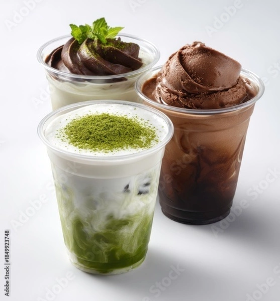 Fototapeta Refreshing Dessert Beverages in Clear Cups
