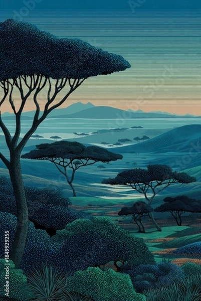 Fototapeta Serene Evening Landscape with Silhouetted Trees