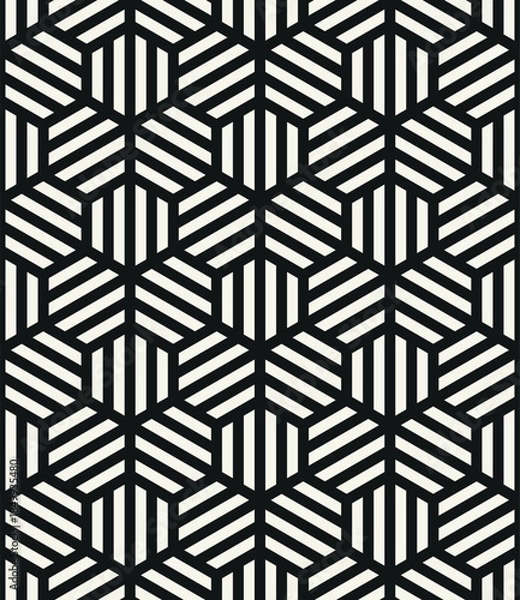 Obraz Vector seamless pattern. Modern geometric print. Repeating abstract background. Striped triple triangles. Striped geometric elements.