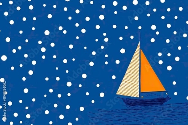 Fototapeta Sailboat under a starry night. Simple, elegant design.