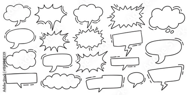 Fototapeta Hand drawn speech bubble doodle vector template