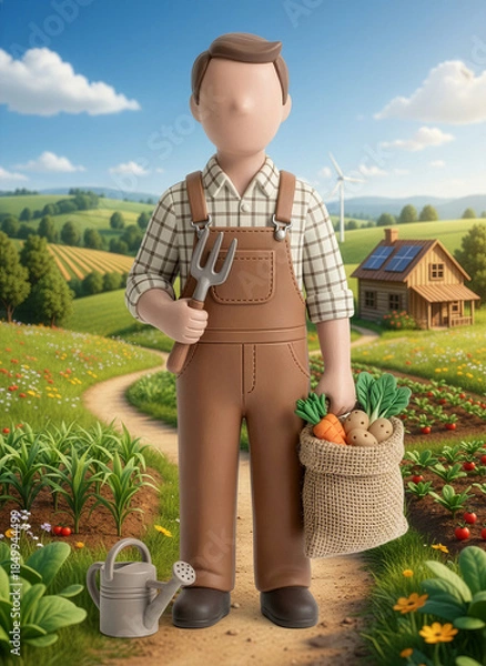 Obraz Ein Gärtner in Latzhose mit frischem Gemüse 
