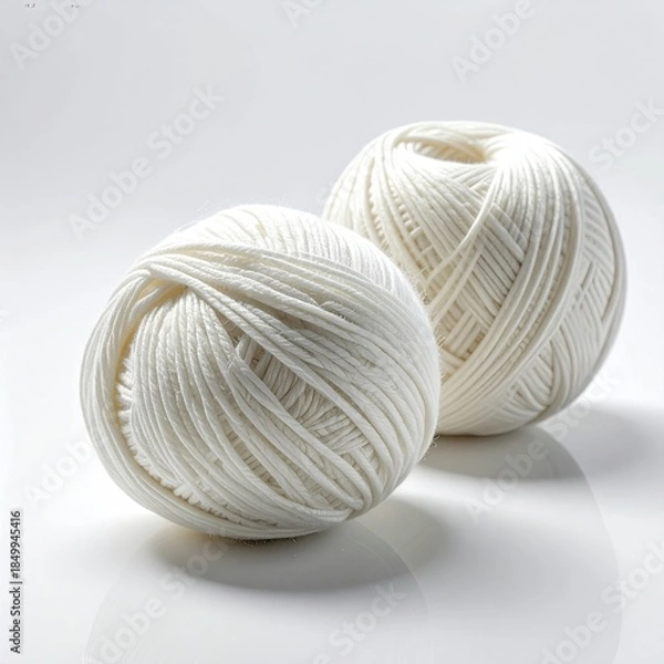 Obraz Two pristine white yarn balls, close-up