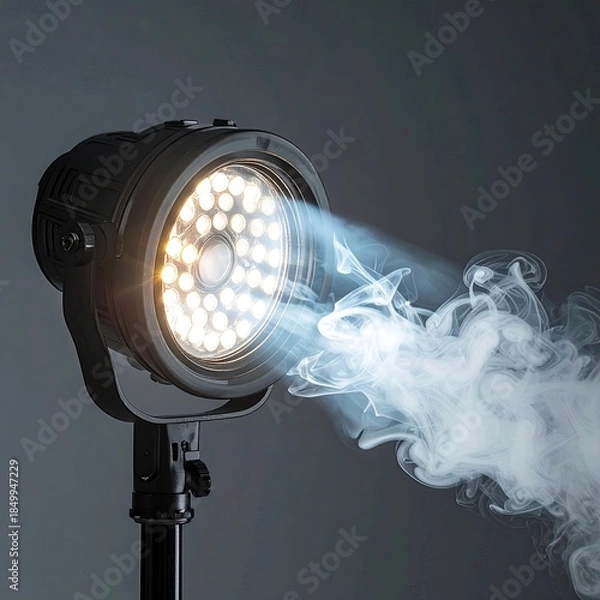 Obraz Studio spotlight with smoke, emitting bright light