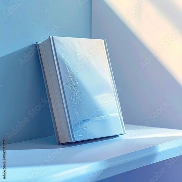 Obraz Light-blue book on light-blue shelf. Soft, pastel hues