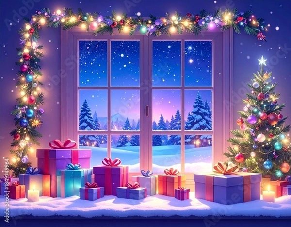 Fototapeta christmas tree with gift boxes