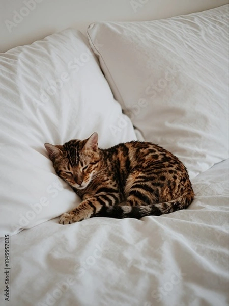 Obraz Bengal cat rests peacefully on bed