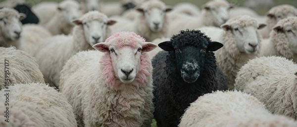 Obraz Sheep stand out in pasture