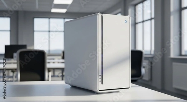 Fototapeta Modern white computer case on office desk (1)