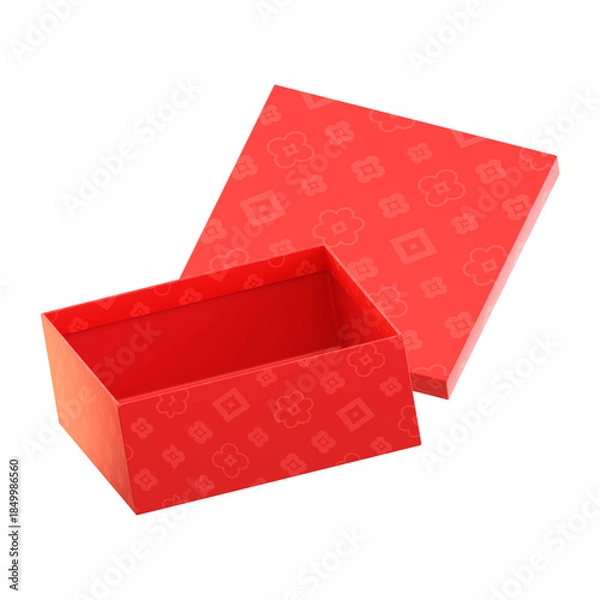 Obraz Isometric Red Gift Box with Pattern, Open Box and Lid Separated, Gift