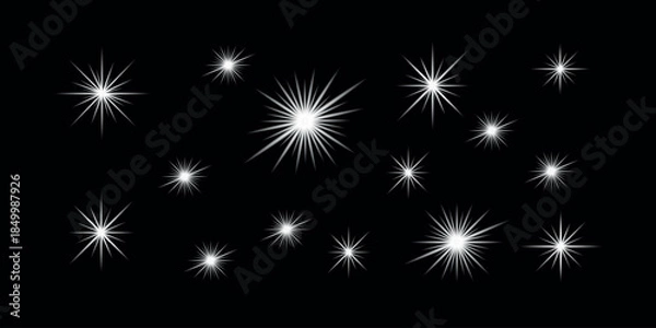 Obraz Abstract starry night fireworks vector background with glowing lights effects
