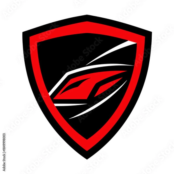 Obraz Shield logo with red white and black abstract design elements