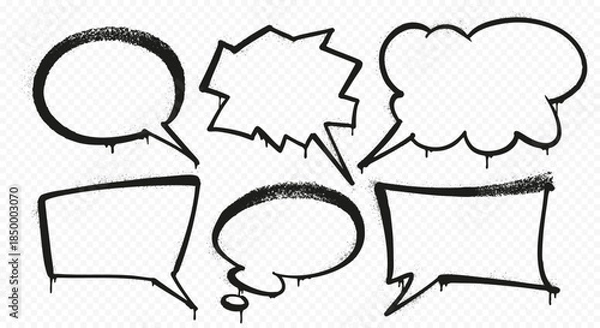 Obraz Graffiti speech bubble set in spray paint style. Vector illustrations on transparent background.