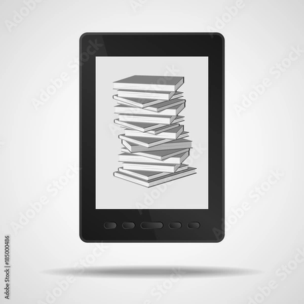 Fototapeta E-book and a stack of books in it.