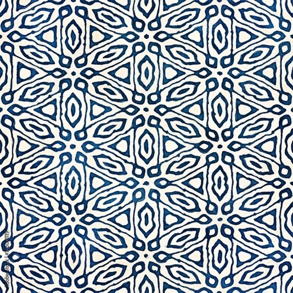 Fototapeta Native batik seamless watercolor artistic boho style colorful square pattern.